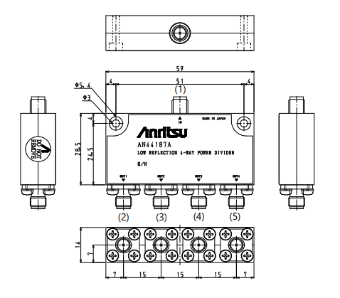 AN44187A低反射4分頻功分器Anritsu 尺寸圖 AN44187A低反射4分頻功分器Anritsu 尺寸圖